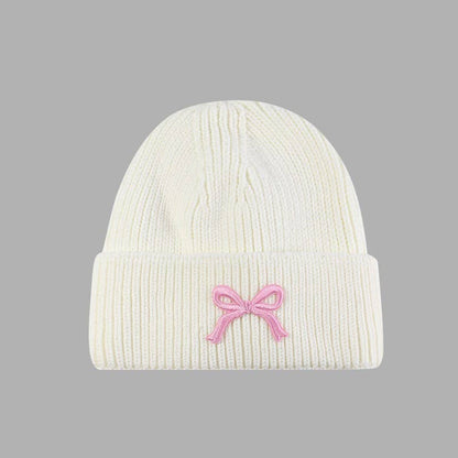SOFT RIBBED KNIT BOW ACCENT BEANIES HAT