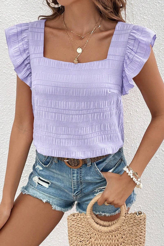 Square Collar Ruffled Blouse