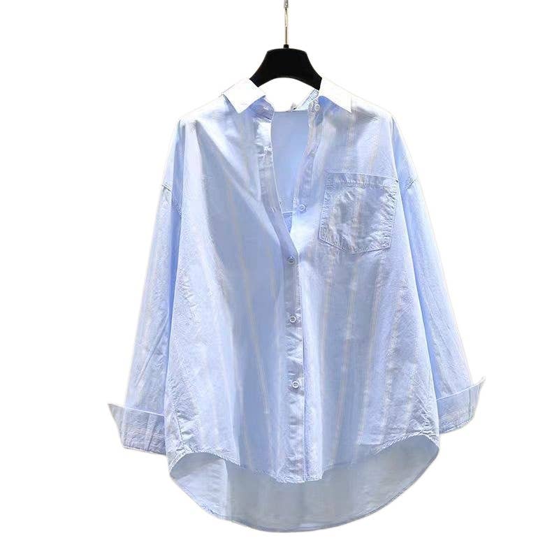 Basic Versatile Cotton Blend Button Up Shirt In Stripe