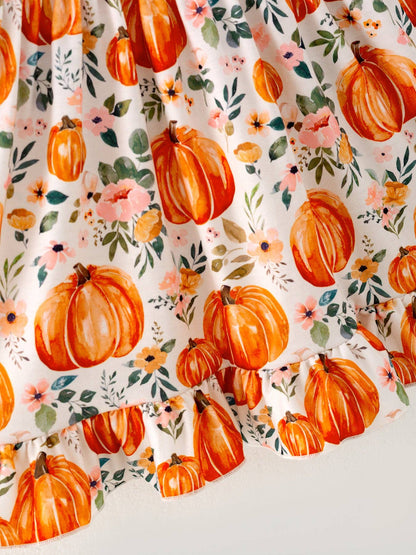 Pumpkin Print Long Sleeve Dress