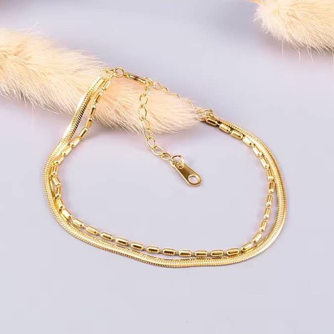 18K STAINLESS STEEL TARNISH FREE LAYERED BRACELET
