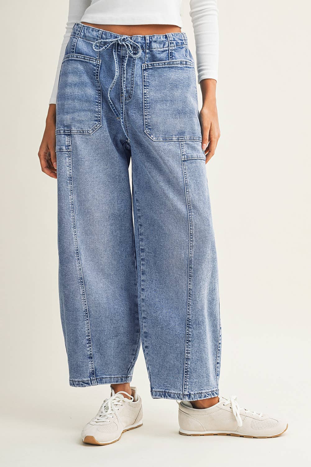 Large Patch Pocket Drawstring Paperbag Waist Jeans