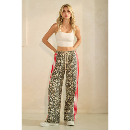 Leopard Sport Striped Wide Legged Pants
