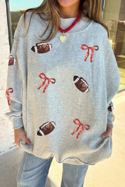Sequin Bow Rugby Mock Neck Sweatshirt