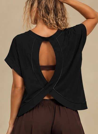 Black Cross-Back Open-Back Top