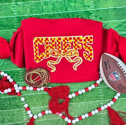 Chiefs Checkered Bow Chenille & Sequin Patch Sweatshirt
