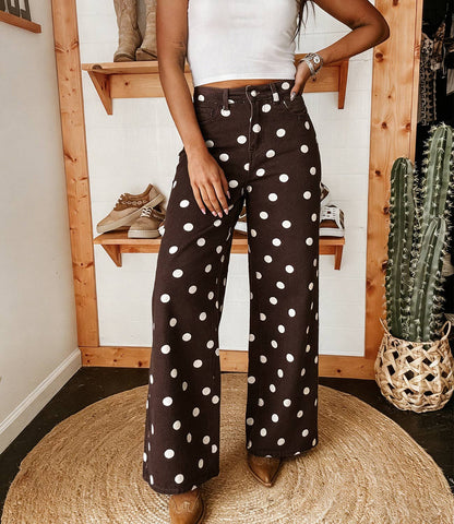 Western Polka Dot Loose-Fit Casual Mid-Rise Jeans