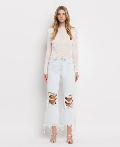 90'S VINTAGE SUPER HIGH RISE CROP FLARE JEANS