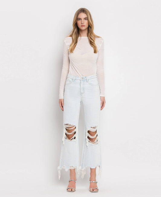 90'S VINTAGE SUPER HIGH RISE CROP FLARE JEANS
