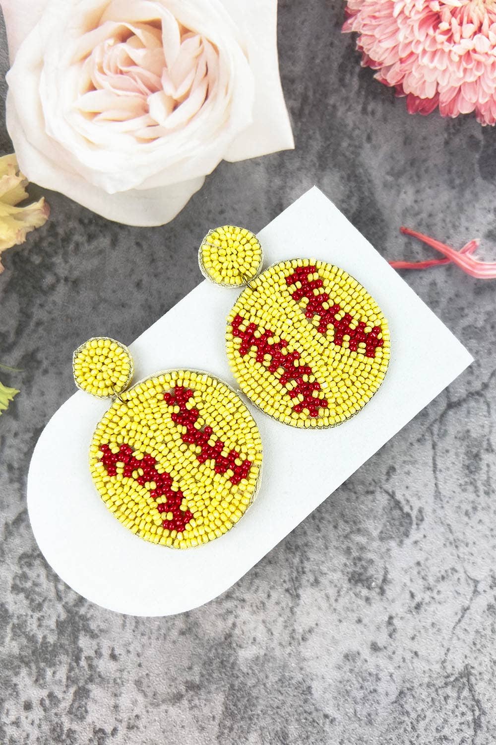 SEED BEAD SOFTBALL AND BASEBALL SPORTS POST EARRINGS