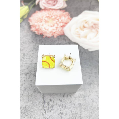 RECTANGULAR SHAPE SPORTS BALL STUD EARRINGS