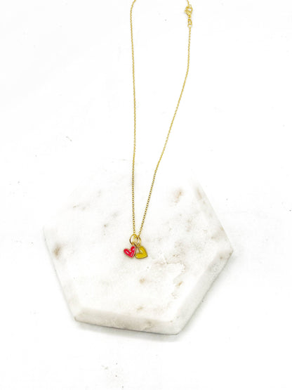 Red Yellow Chiefs Heart KC Charm Necklace