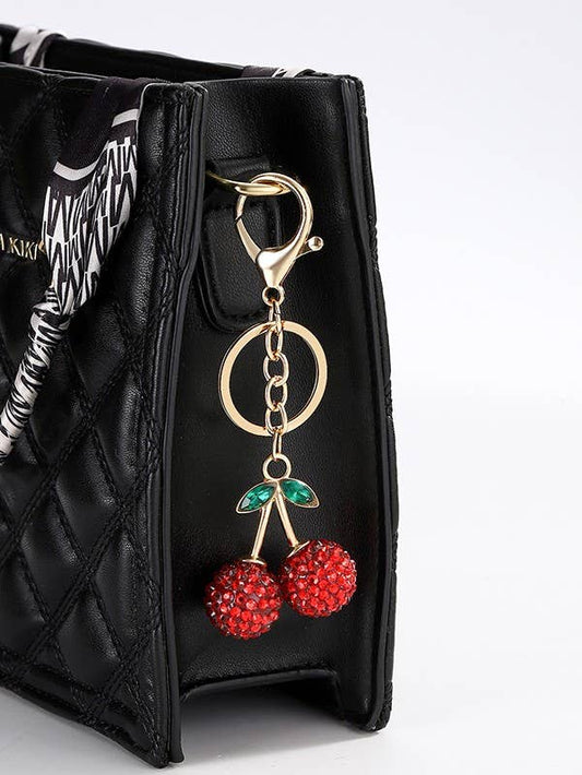 RHINESTONE CHERRY DROP KEYCHAIN BAG CHARM