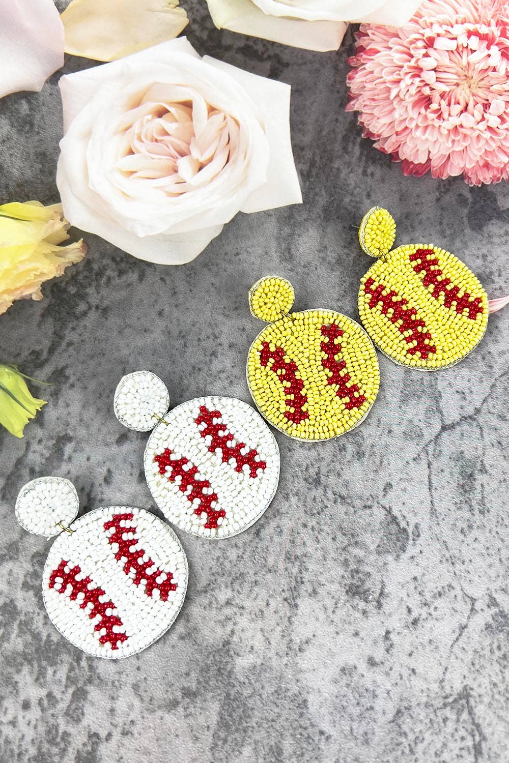 SEED BEAD SOFTBALL AND BASEBALL SPORTS POST EARRINGS