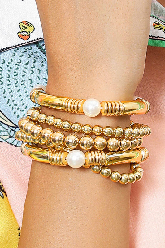 Pearl Plated Beaded Bracelet Set-5pcs