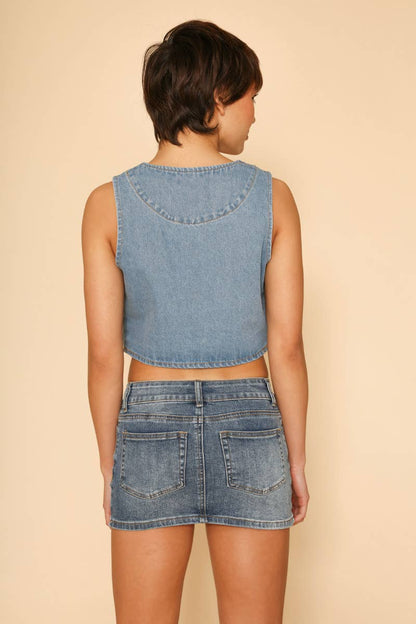 Denim front tie vest