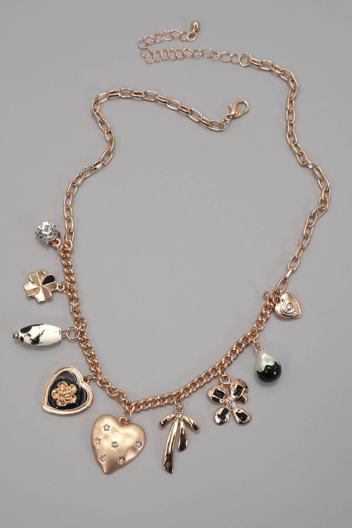 CHARM NECKLACE-HEART BOW PEARL FLOWER