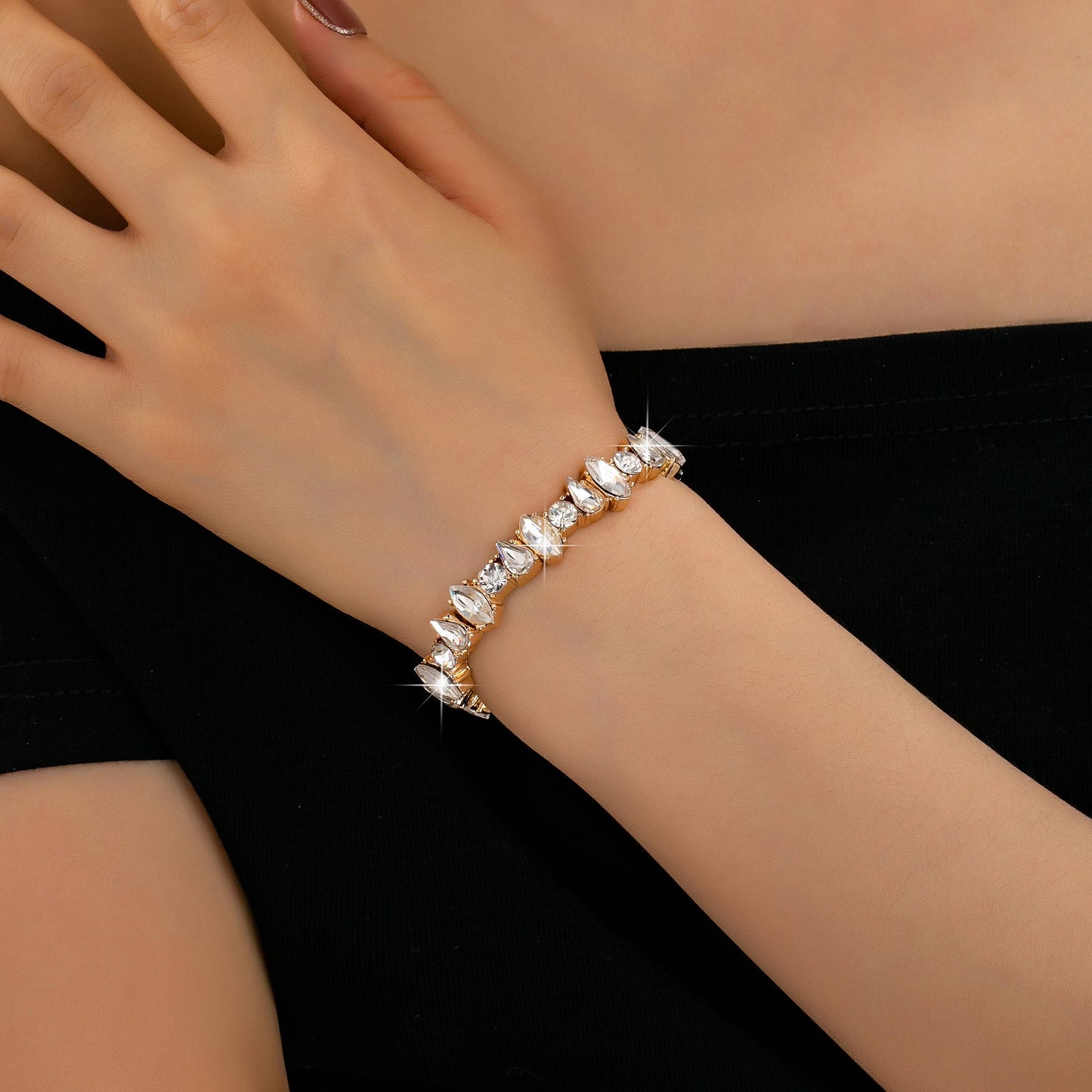 Crystal Gold-Tone Stretch Statement Bracelet | 80B1786