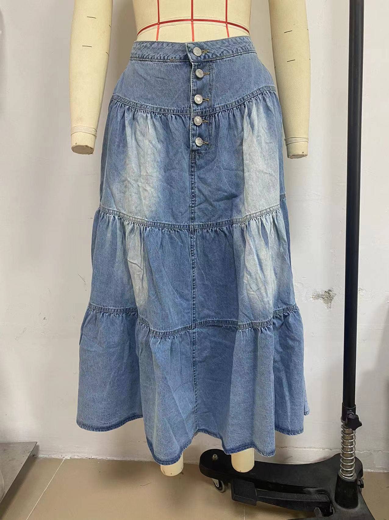 Bohemian Tiered Denim Skirt A-Line