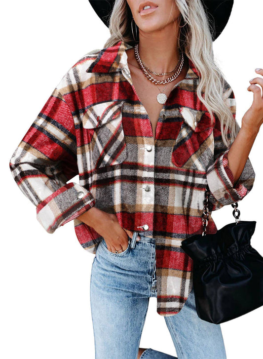Ladies Color Block Plaid Shirt