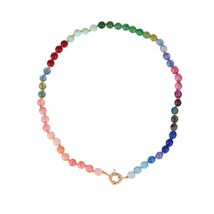 Rainbow Natural Stone & Pearl Beaded Necklace