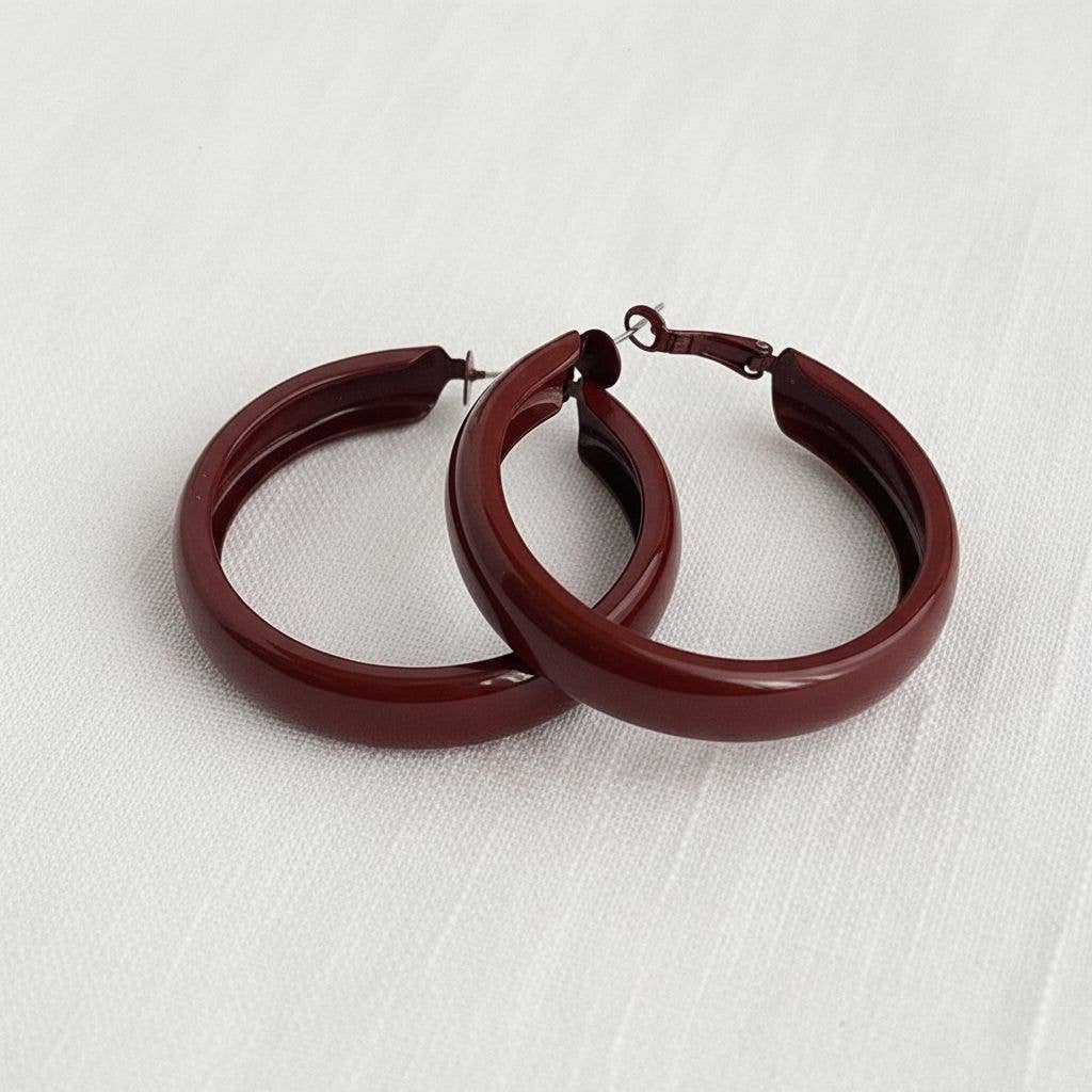 Geometric Vintage-Inspired Burgundy Hoop Earrings