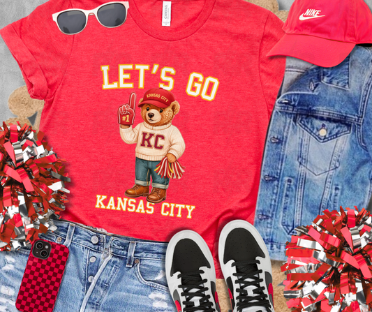KC Vintage Bear Fan - Let's Go Kansas City - Heather Red Tee