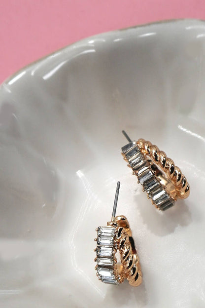 GOLD RHINESTONE HUGGIE HOOP EARRINGS