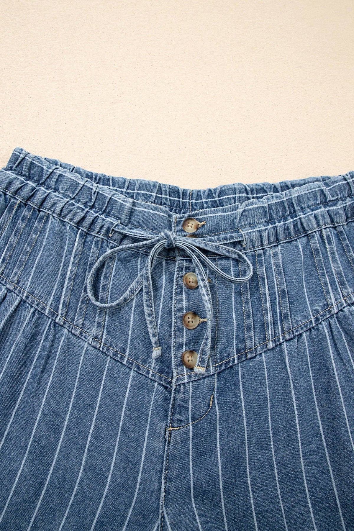 Sky Blue Striped Wide Leg Drawstring Jeans
