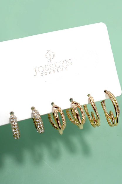 Trio Huggie Hoop Rhinestone Titanium Post Earrings