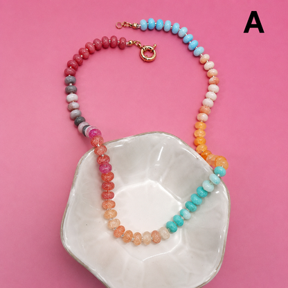 Rainbow Natural Stone & Pearl Beaded Necklace