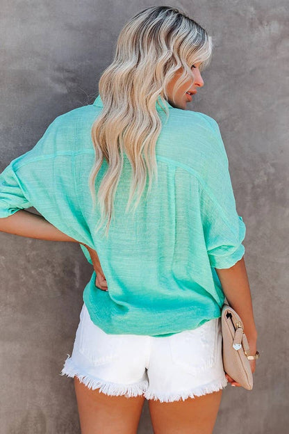 Candy Color Button Long Sleeves Blouse