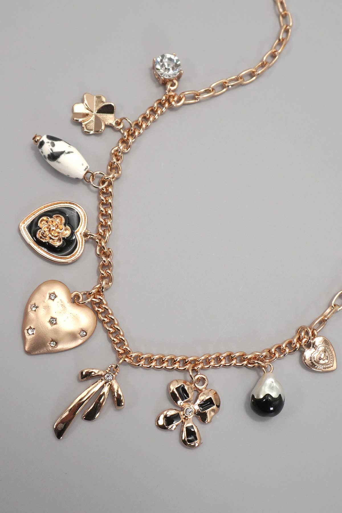 CHARM NECKLACE-HEART BOW PEARL FLOWER