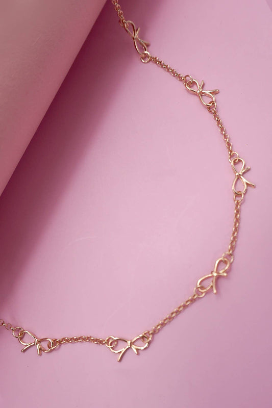 Double Layer Bow Heart Station Necklace
