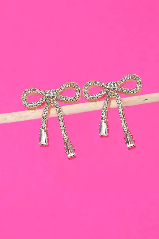 Rhinestone Bow Drop Earrings