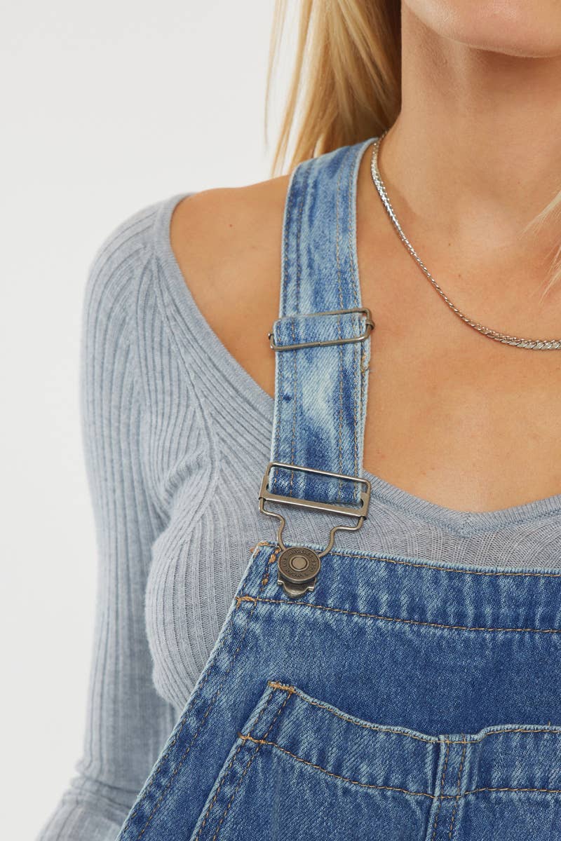Kan Kan Wide-Leg Denim Overalls – Medium Stone Wash