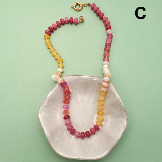 Rainbow Natural Stone & Pearl Beaded Necklace