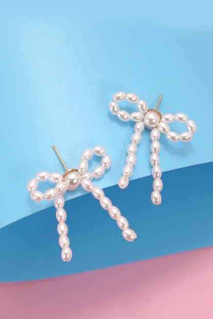 PEARL BEAD BOW RIBBON EARRINGS | 80E2847