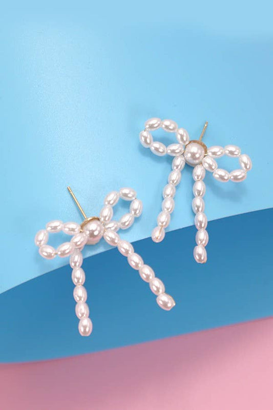 PEARL BEAD BOW RIBBON EARRINGS | 80E2847
