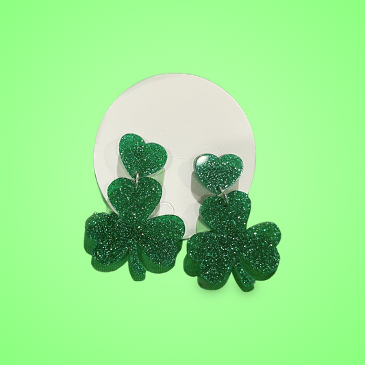 Glitter Shamrock Dangle Earrings
