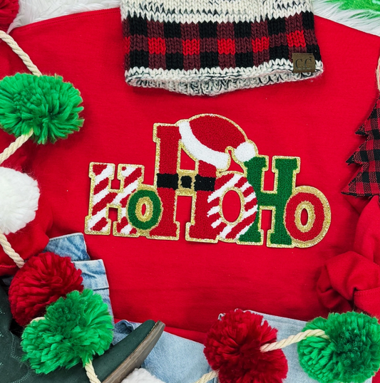 Hohoho (Gold Glitter) Chenille Patch Sweatshirt