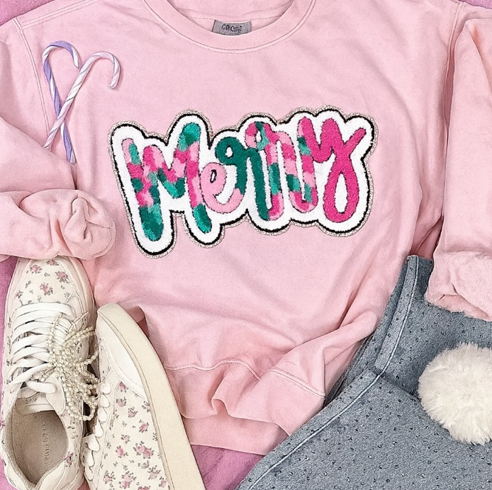 Colorful Merry Chenille Patch Sweatshirt